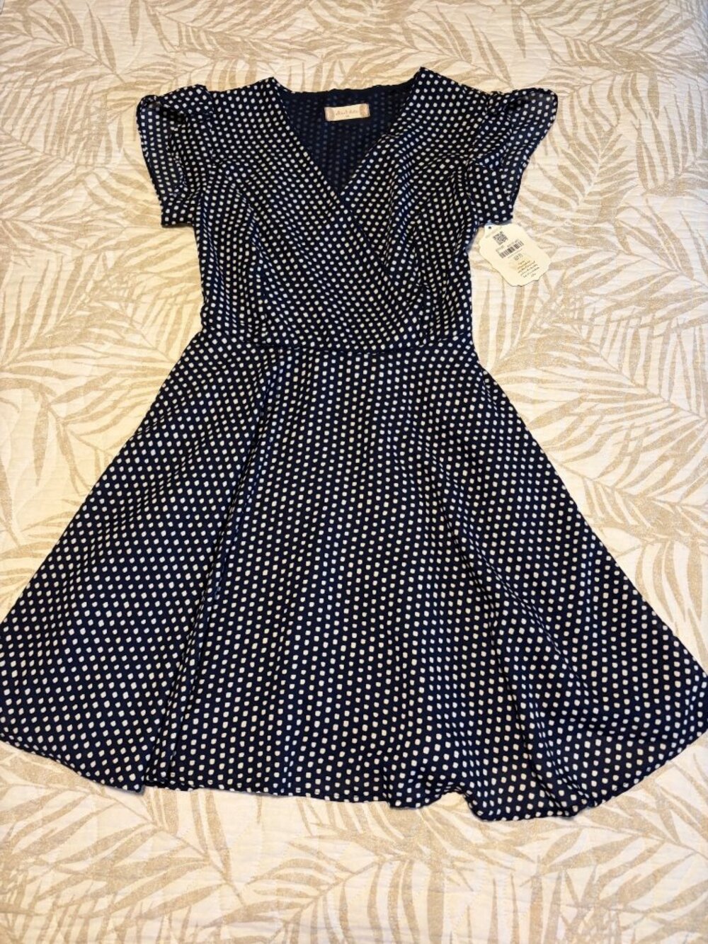 Altard State Navy & White Polka Dot XS Wrap Dress Short Sleeve Lightweight NWT